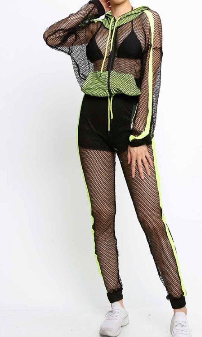 Neon Green Fishnet Leggings